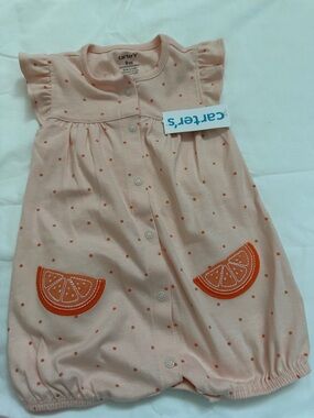 Carter's Peach Polka Dot Romper with Orange Slice Appliqués